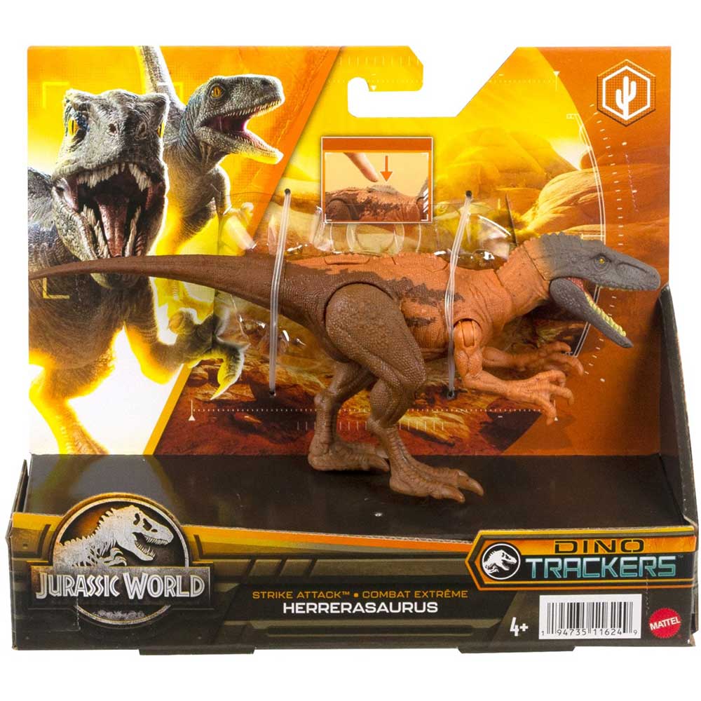 Figurina JURASSIC WORLD Dino Trackers Danger Pack Herrerasaurus HLN64, 4 ani+, maro-gri