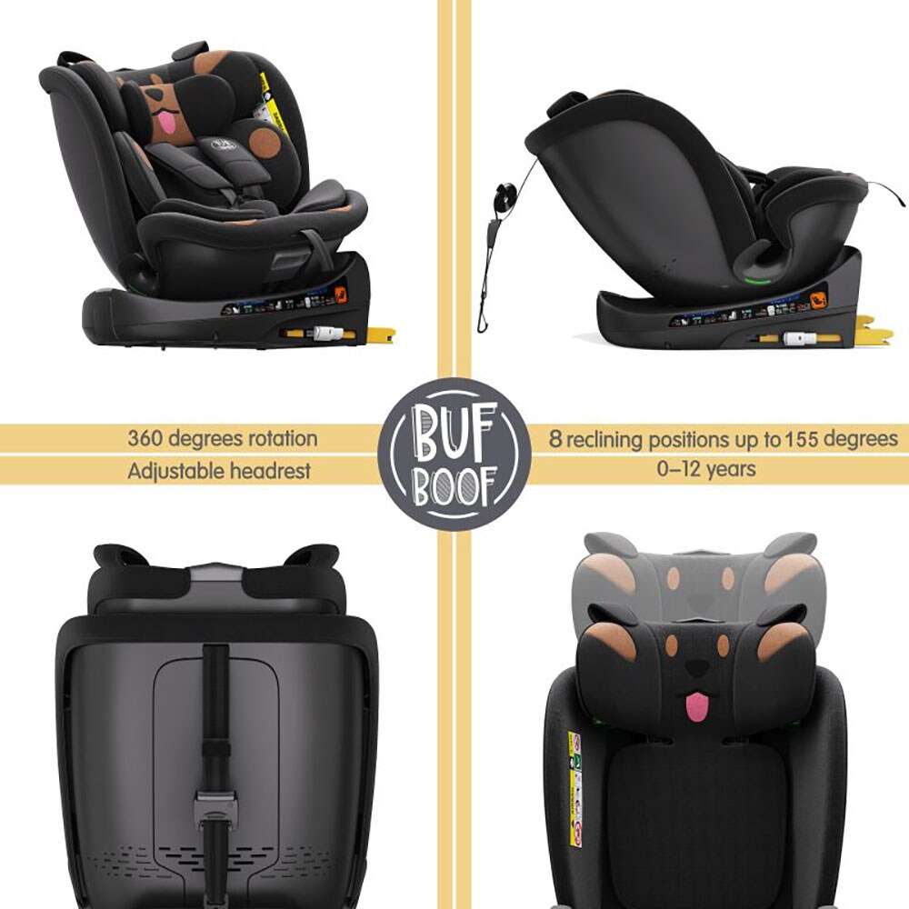 Scaun auto BUF BOOF B-Joy Deluxe rotativ 360 grade BJOYBLACKDOG, Isofix, 0-36 kg, i-Size, negru
