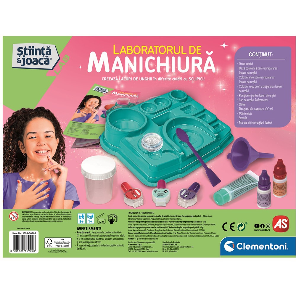 Joc educativ CLEMENTONI Stiinta si joaca - Laboratorul de manichiura 102650905, 8 ani+, 1 jucator