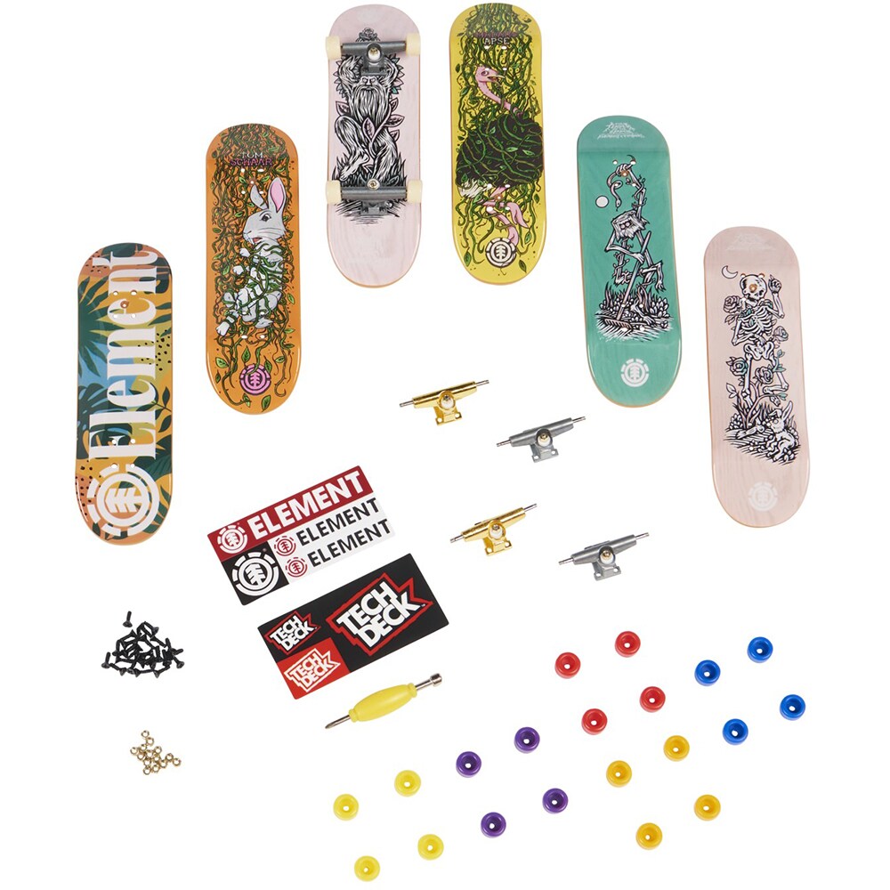 Set 6 mini placi skateboard TECH DECK Fingerboard Element 20136709, 6 ani+, multicolor