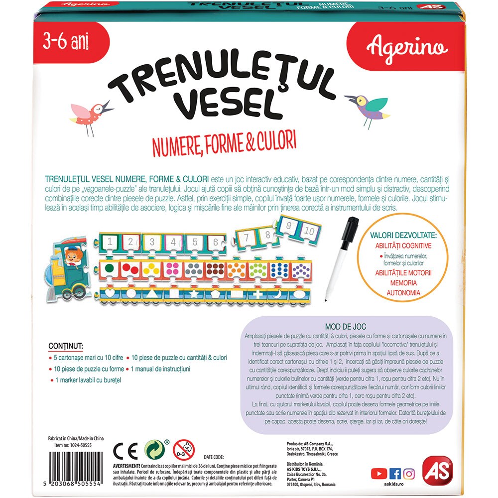 Joc educativ AS GAMES Trenuletul vesel 50555, 3 ani+, 1 jucator