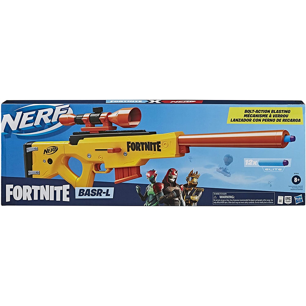Blaster NERF Fortnite - BASR-L E7522, 8 ani+, galben-portocaliu