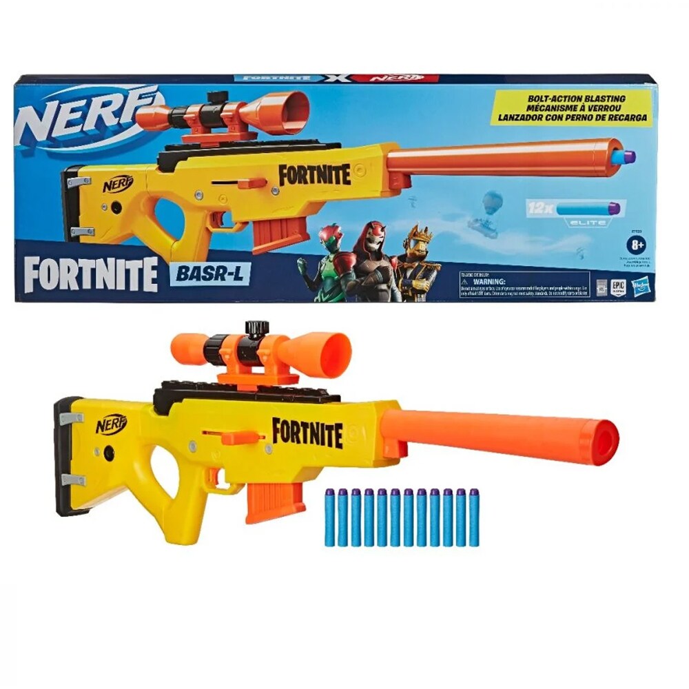 Blaster NERF Fortnite - BASR-L E7522, 8 ani+, galben-portocaliu