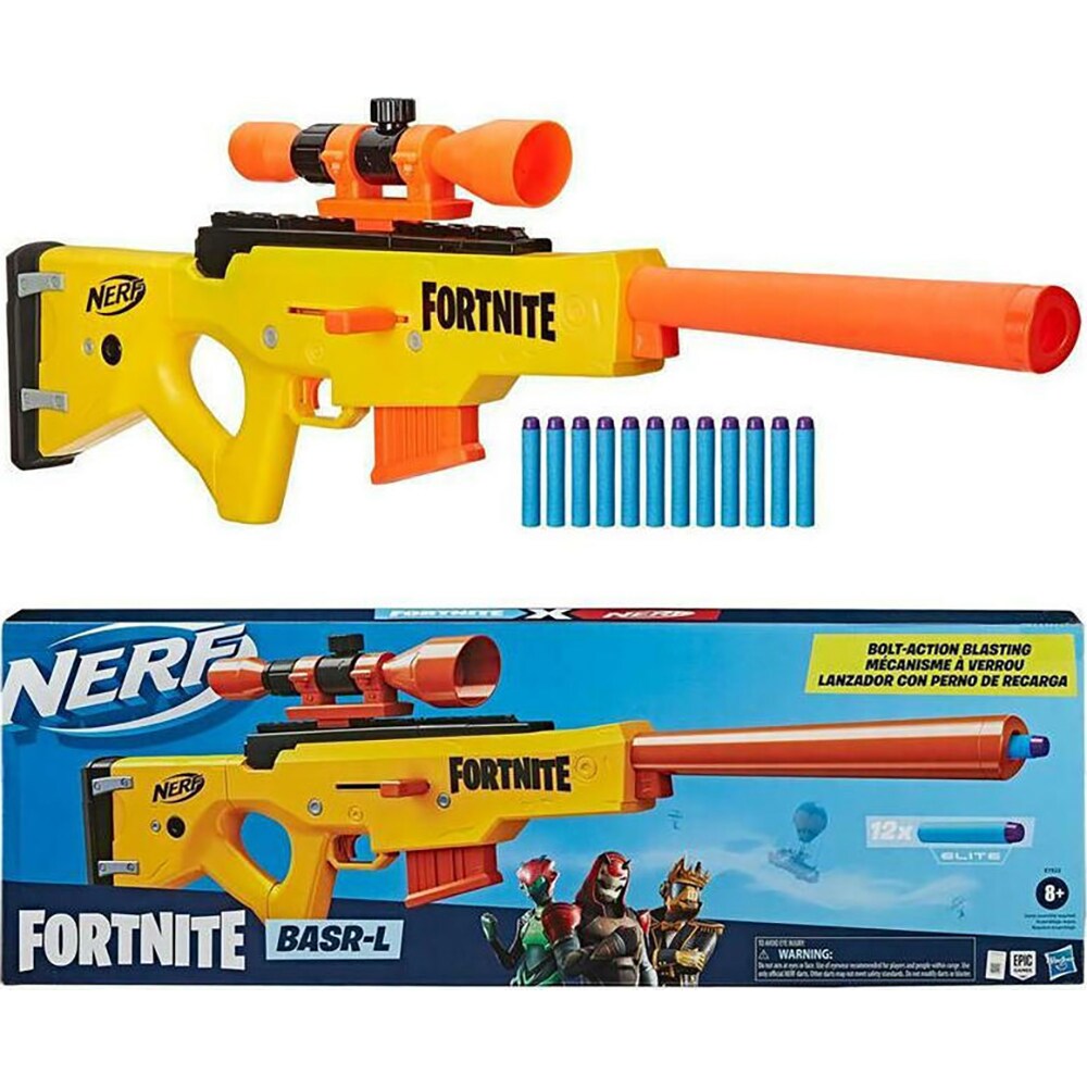 Blaster NERF Fortnite - BASR-L E7522, 8 ani+, galben-portocaliu