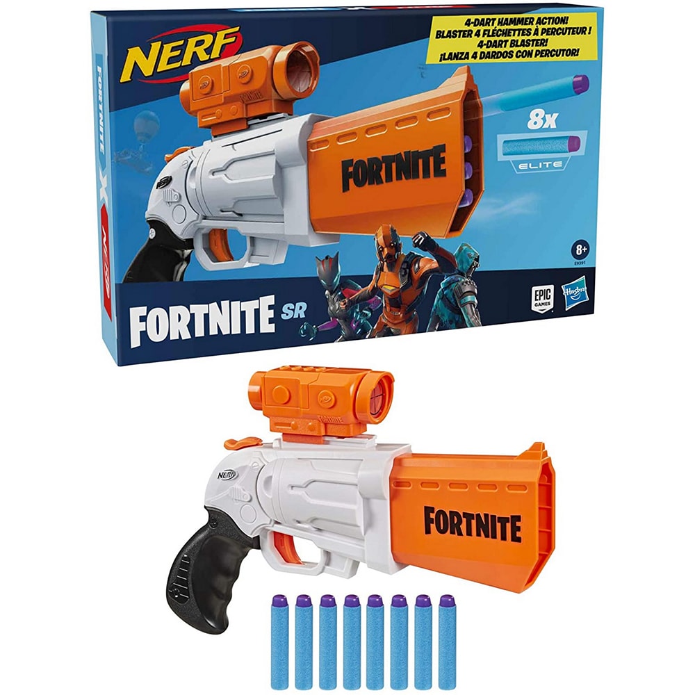 Blaster NERF Fortnite - SR7 E9391, 8 ani+, alb-portocaliu