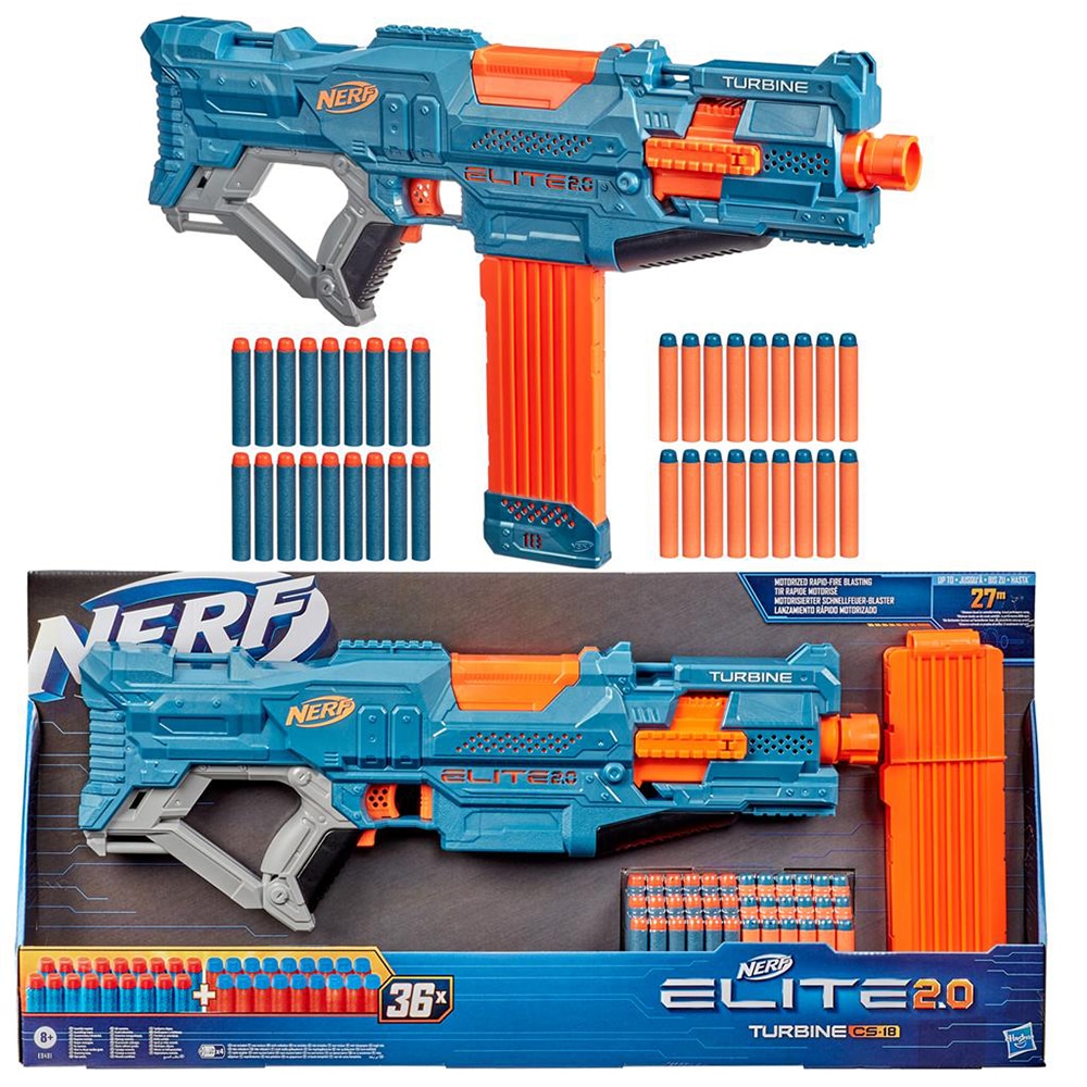 Blaster NERF Elite 2.0 - Turbine CS-18 E9481, 8 ani+, albastru-portocaliu