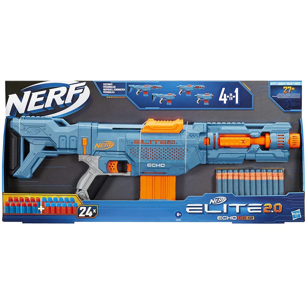 Blaster NERF Elite 2.0 - Echo CS-10 E9533, 8 ani+, albastru-portocaliu