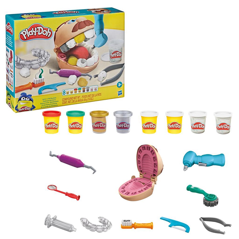 Set plastilina PLAY DOH Dentistul cu accesorii si dinti colorati F1259, 3 ani+, multicolor 