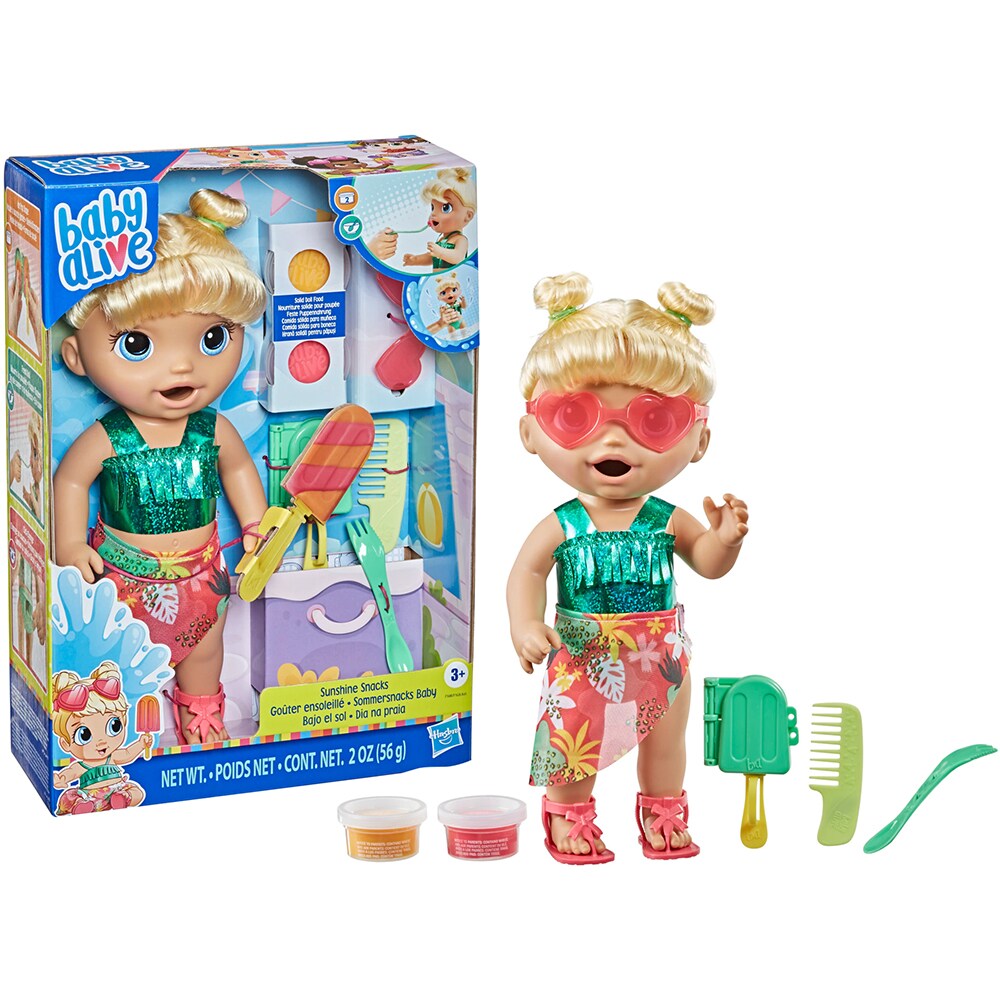 Papusa BABY ALIVE Sunshine Snack F1680, 3 ani+, verde-portocaliu