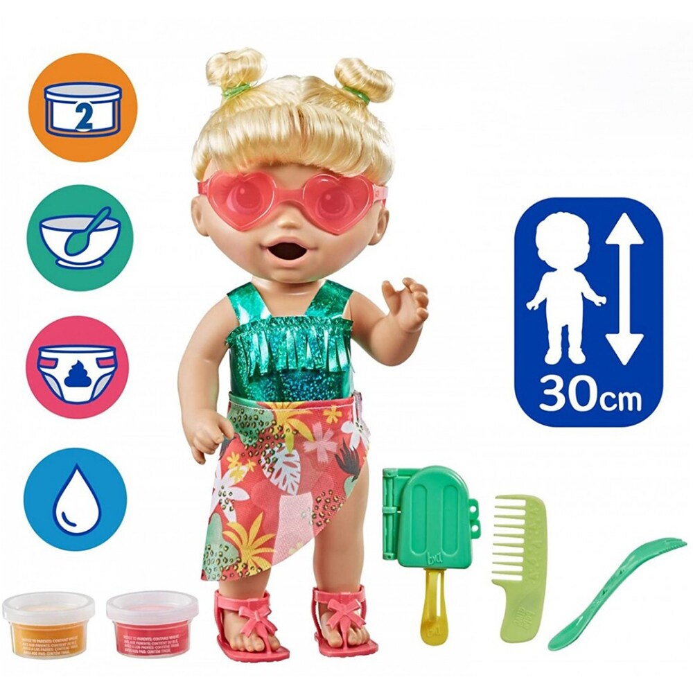 Papusa BABY ALIVE Sunshine Snack F1680, 3 ani+, verde-portocaliu