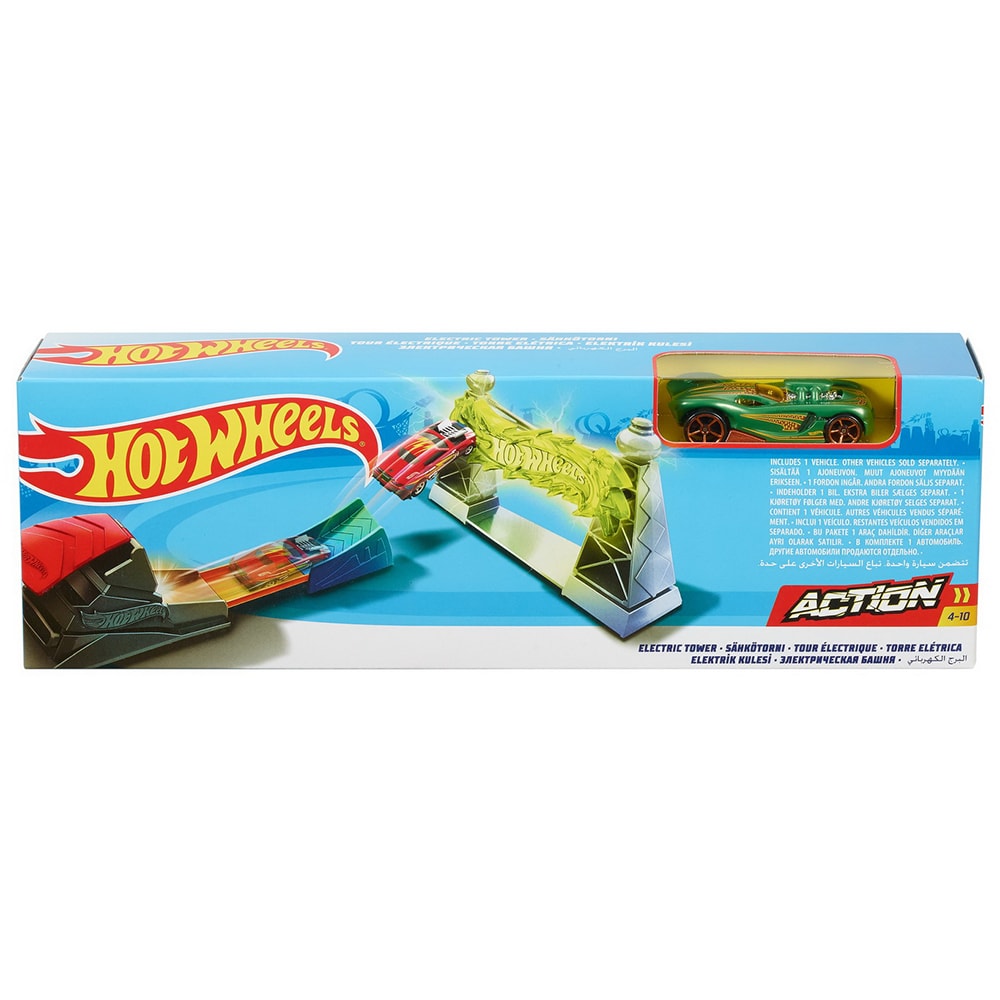 Set masinuta HOT WHEELS Action - Pista Obstacol Electric Tower FTH80, 4 ani+, multicolor