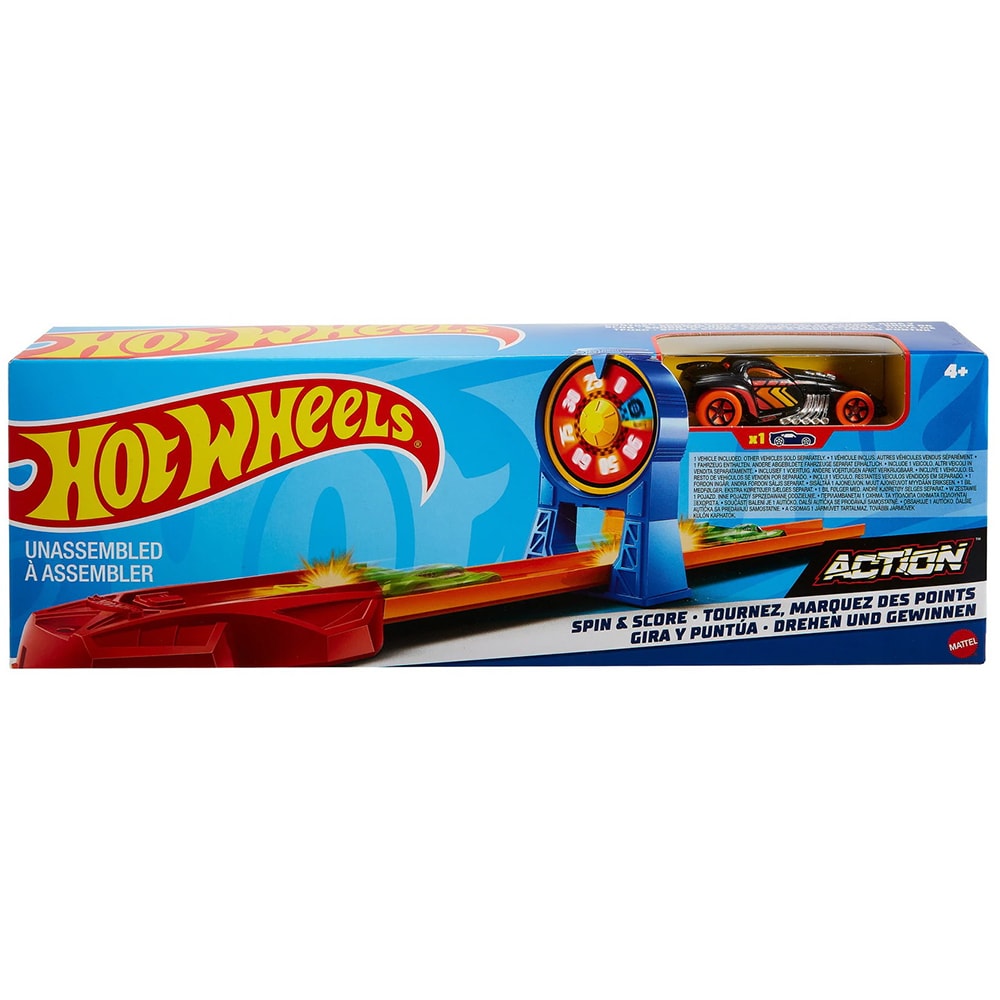 Set masinuta HOT WHEELS Action - Pista Obstacol Spin&Score, 4 ani+, multicolor