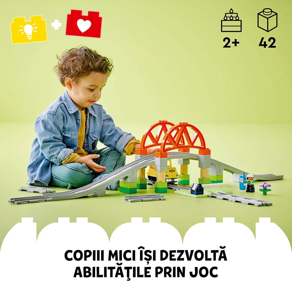 LEGO DUPLO: Set de extindere Pod si sine de cale ferata 10426, 2 ani+, 42 piese