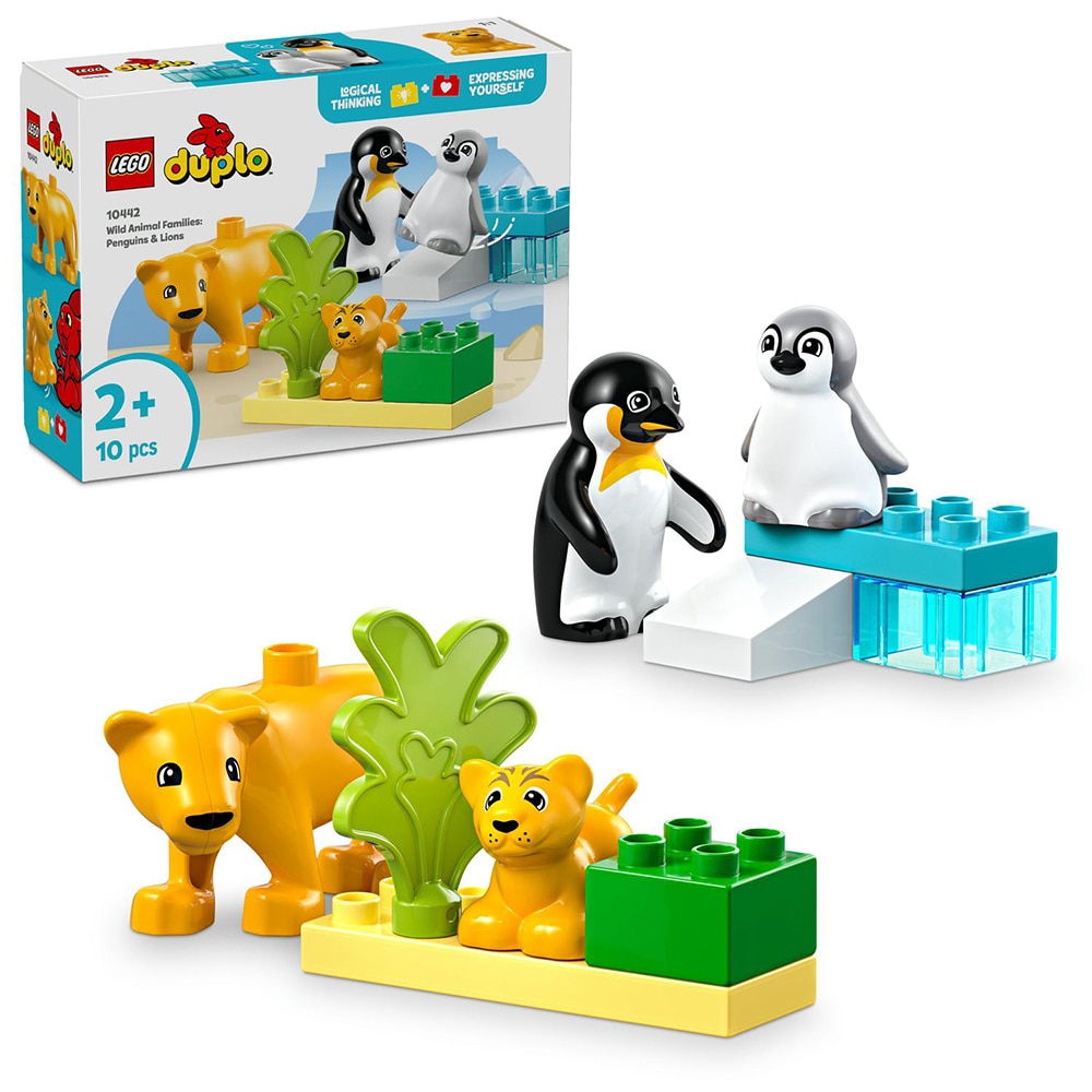 LEGO DUPLO: Familii de animale salbatice - Pinguini si lei 10442, 2 ani+, 10 piese