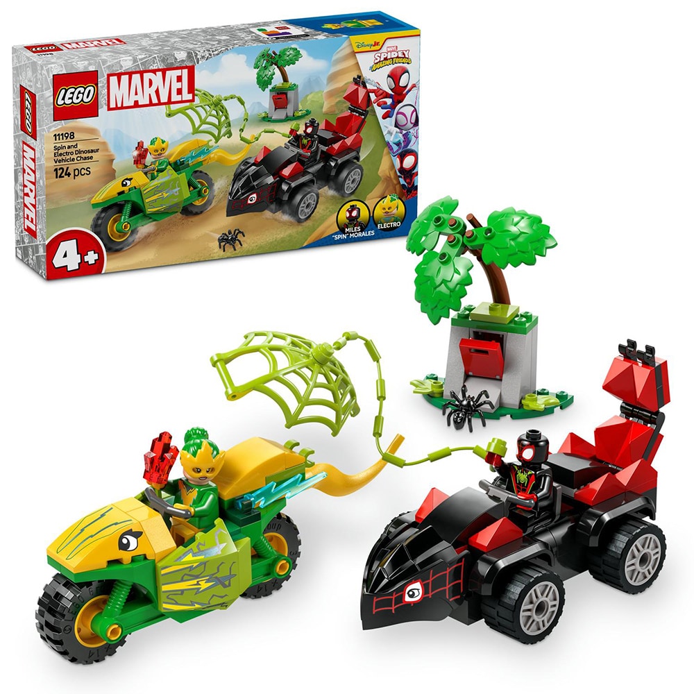 LEGO Marvel: Spin si Electro intr-o urmarire cu dino-vehicule 11198, 4 ani+, 124 piese