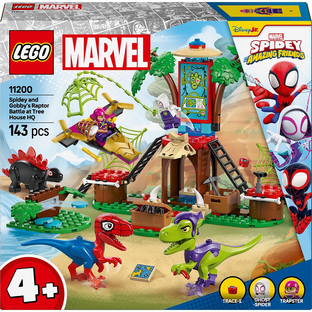 LEGO Marvel: Infruntarea dintre dinozaurii Spidey si Gobby la casa-sediu din copac 11200, 4 ani+, 143 piese
