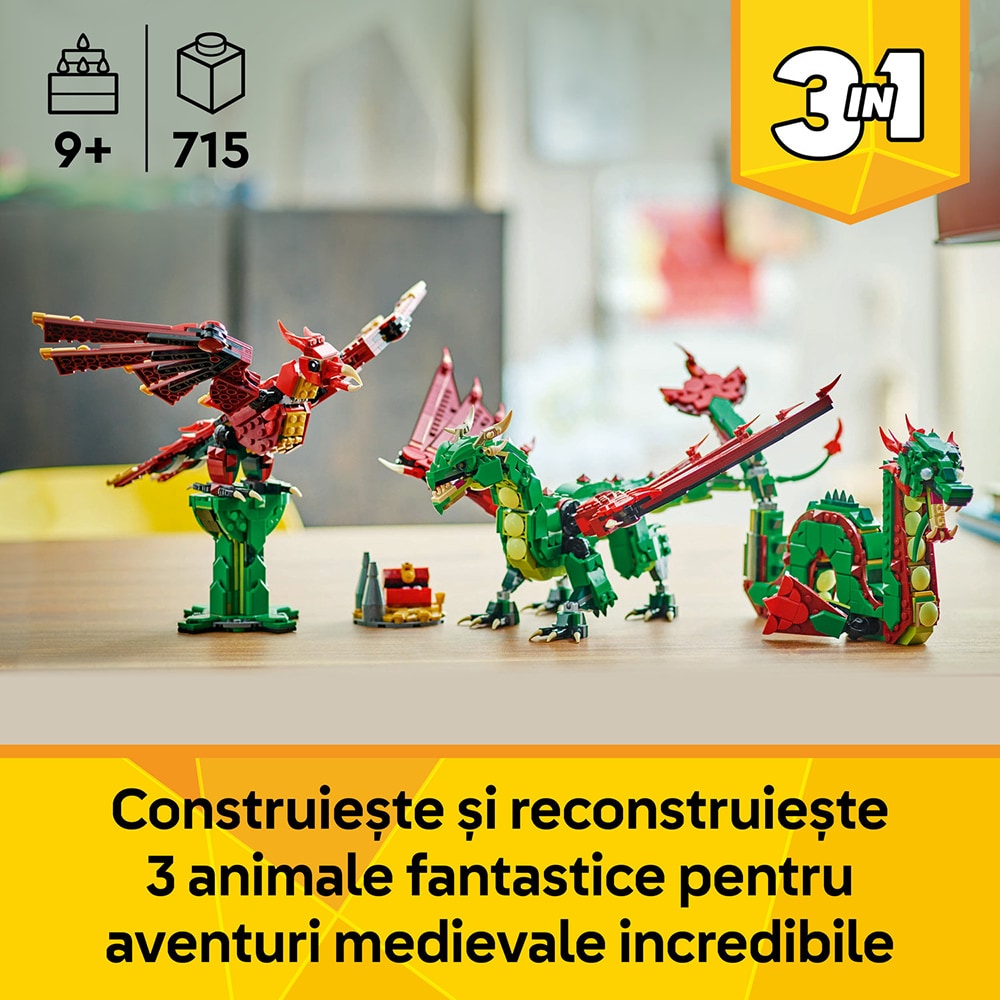 LEGO Creator 3in1: Dragon medieval 31161, 9 ani+, 715 piese