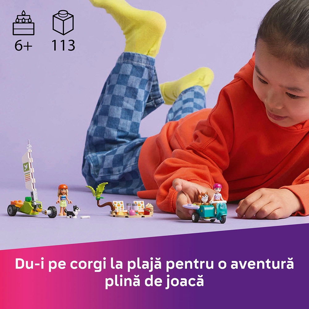 LEGO Friends: Aventuri cu catei la surfing si pe scuter 42641, 6 ani+, 113 piese