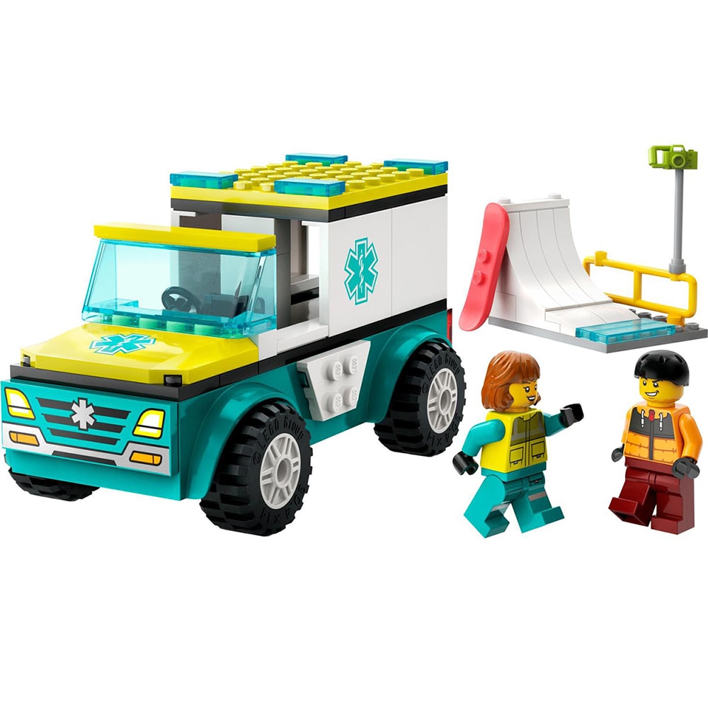 LEGO City: Ambulanta de urgenta si practicant de snow-boarding 60403, 4 ani+, 79 piese