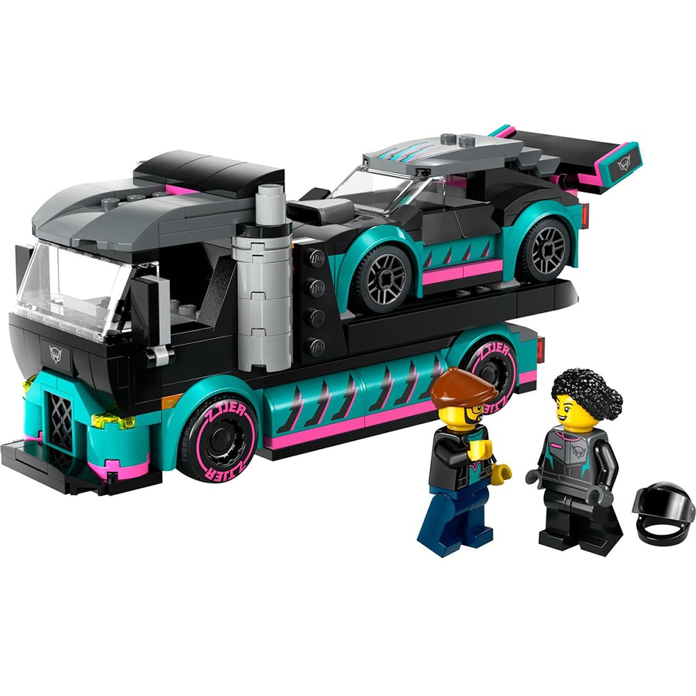LEGO City: Masina de curse si camion transportator de masini 60406, 6 ani+, 328 piese
