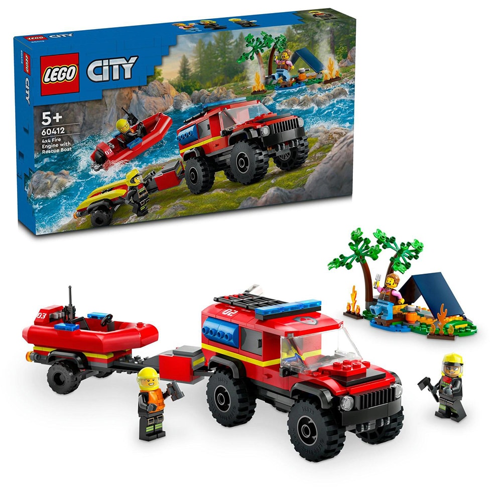 LEGO City: Camion 4x4 si barca de pompieri 60412, 5 ani+, 301 piese
