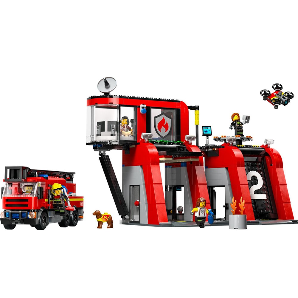 LEGO City: Statie si camion de pompieri 60414, 6 ani+, 843 piese