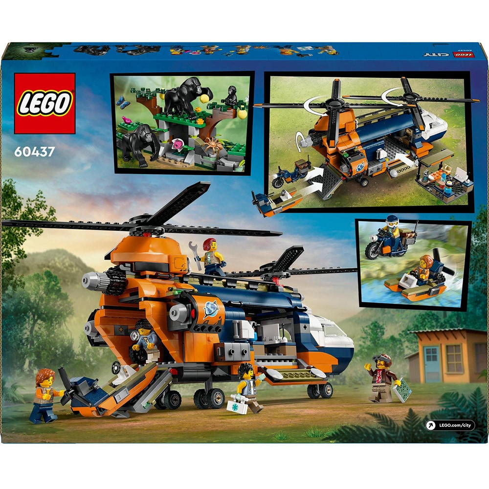 LEGO City: Elicopterul unui explorator al junglei la tabara de baza 60437, 8 ani+, 881 piese