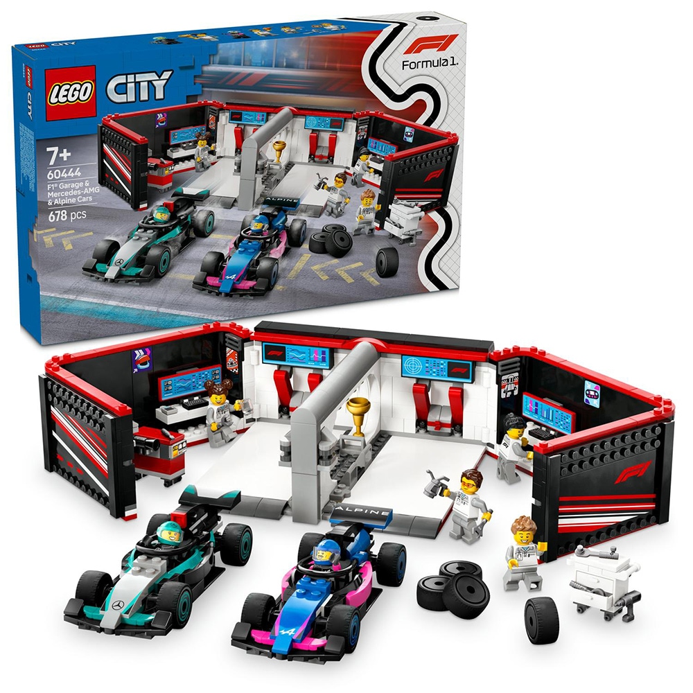 LEGO City: Garaj F1 si masini Mercedes-AMG si Alpine 60444, 7 ani+, 678 piese