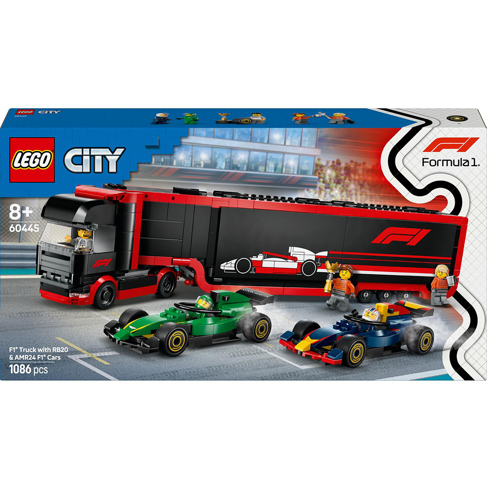 LEGO City: Camion F1 cu masinile F1 RB20 si AMR24 60445, 8 ani+, 1086 piese
