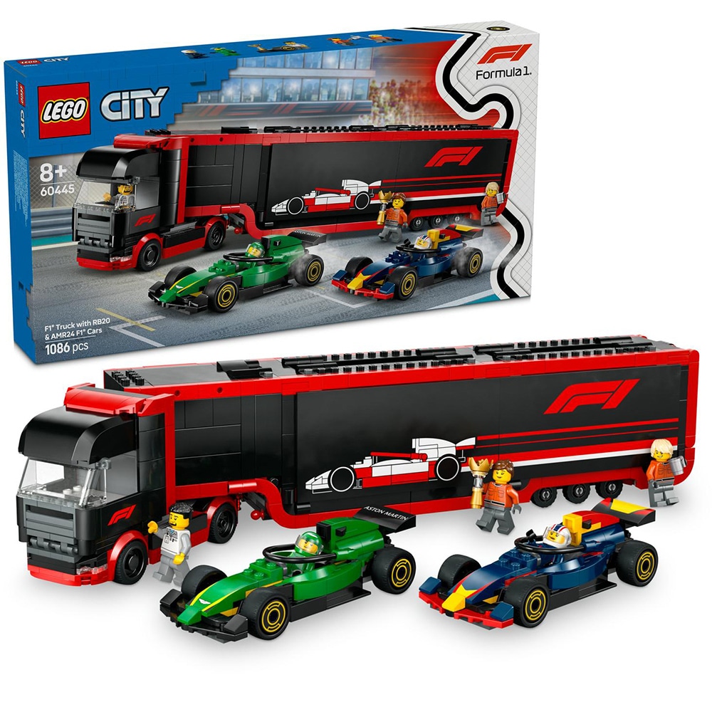 LEGO City: Camion F1 cu masinile F1 RB20 si AMR24 60445, 8 ani+, 1086 piese
