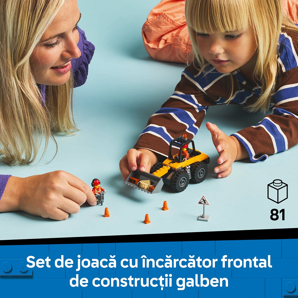 LEGO City: Incarcator pe roti galben pentru constructii 60450, 4 ani+, 81 piese
