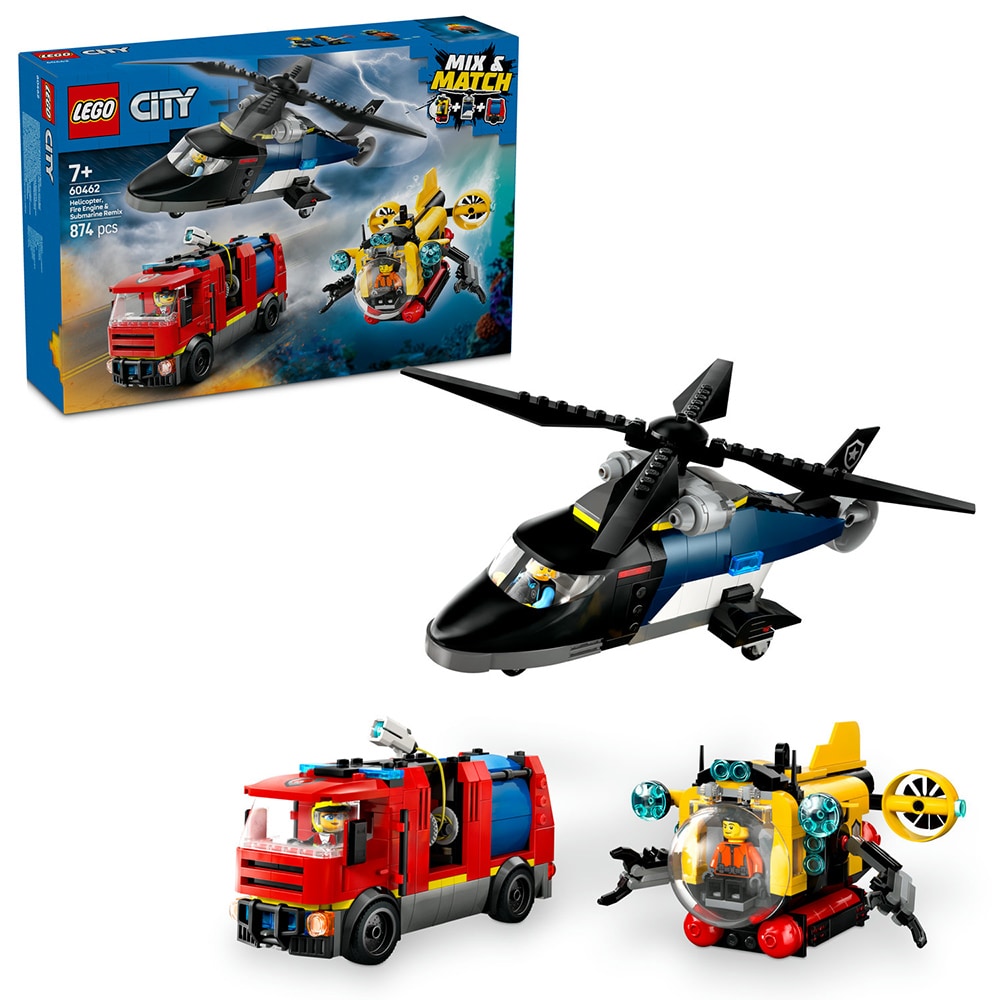 LEGO City: Elicopter autospeciala de pompieri si submarin in versiuni remixate 60462, 7 ani+, 874 piese