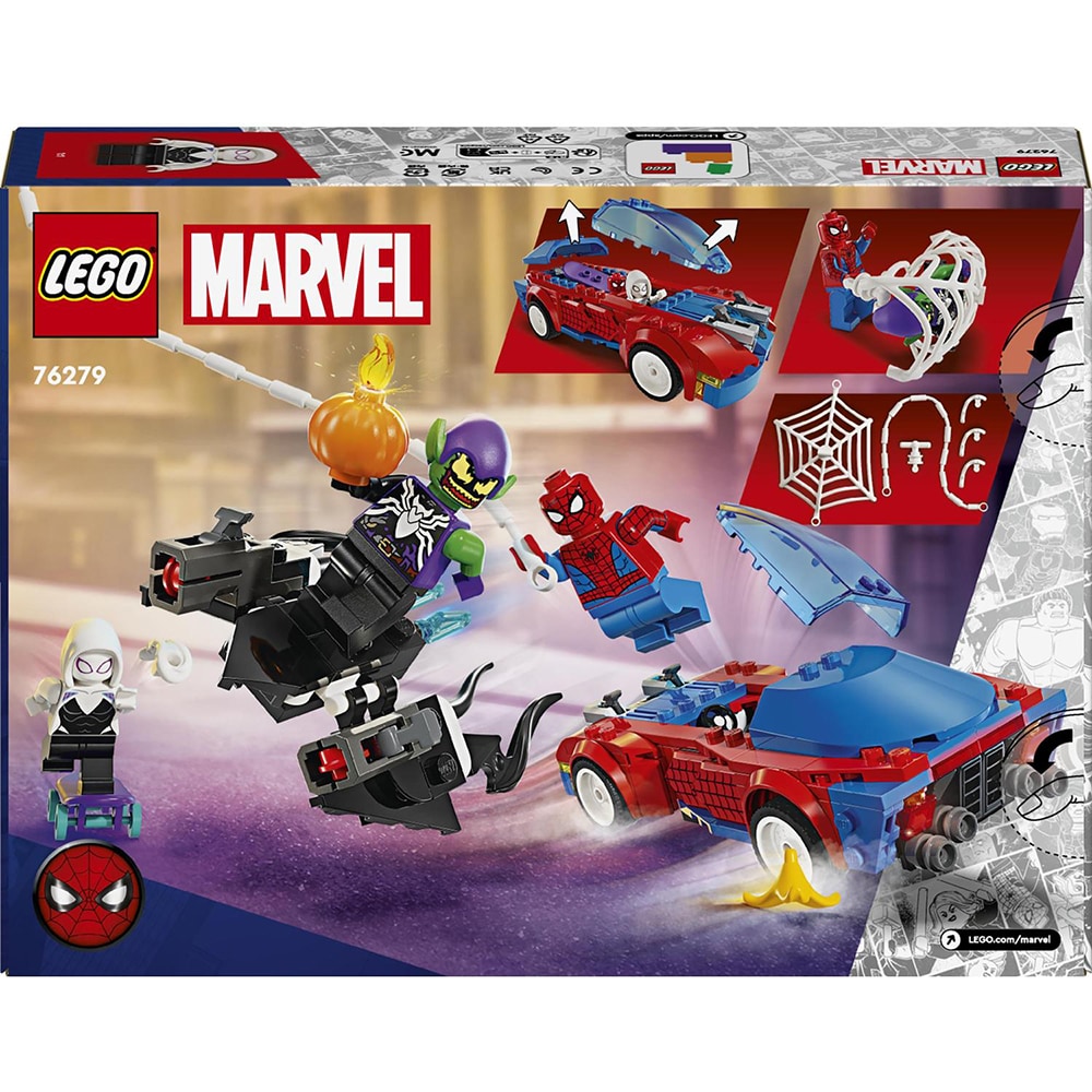 LEGO Marvel: Masina de curse a Omului Paianjen si Venom Green Goblin 76279, 7 ani+, 227 piese