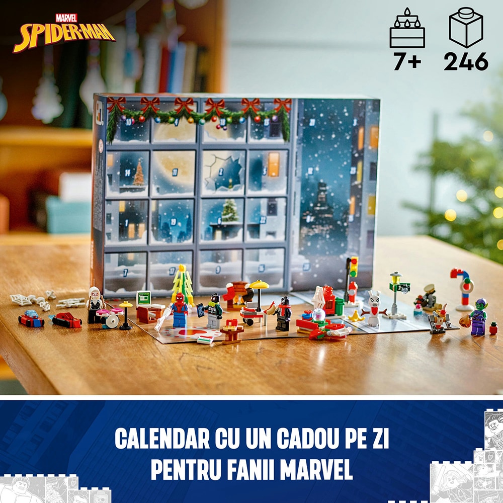 LEGO Marvel: Calendar de advent Omul Paianjen 2024 76293, 7 ani+, 246 piese