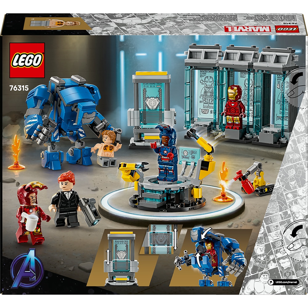 LEGO Marvel: Laboratorul lui Iron Man - Sala armurilor 76315, 8 ani+, 384 piese