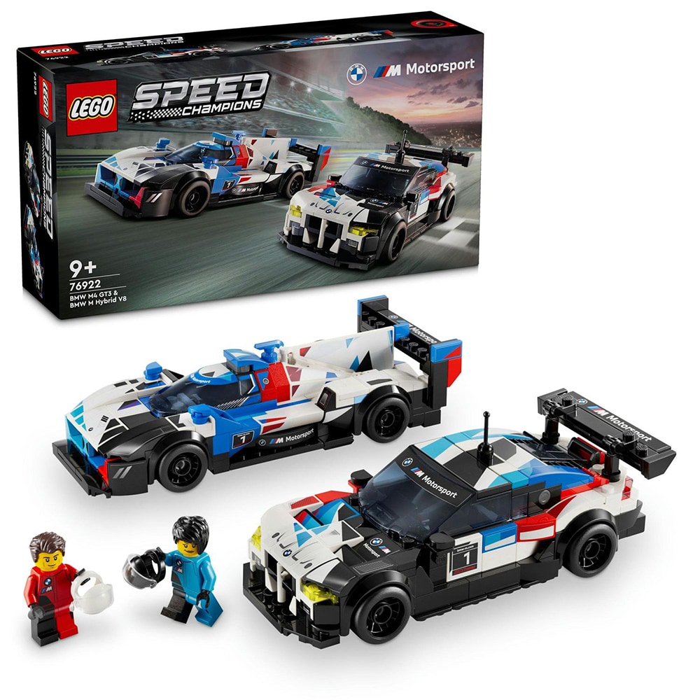 LEGO Speed Champions: Masini de curse BMW M4 GT3 si BMW M Hybrid V8 76922, 9 ani+, 676 piese