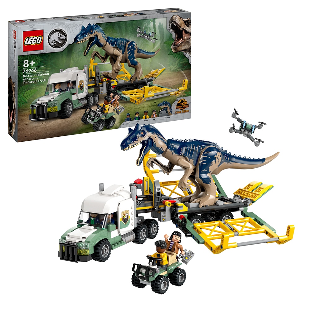 LEGO Jurassic World: Misiunea Dinozaur - Camion de transport pentru un Allosaurus 76966, 8 ani+, 588 piese