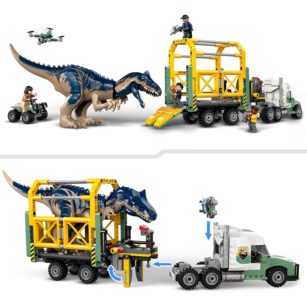 LEGO Jurassic World: Misiunea Dinozaur - Camion de transport pentru un Allosaurus 76966, 8 ani+, 588 piese