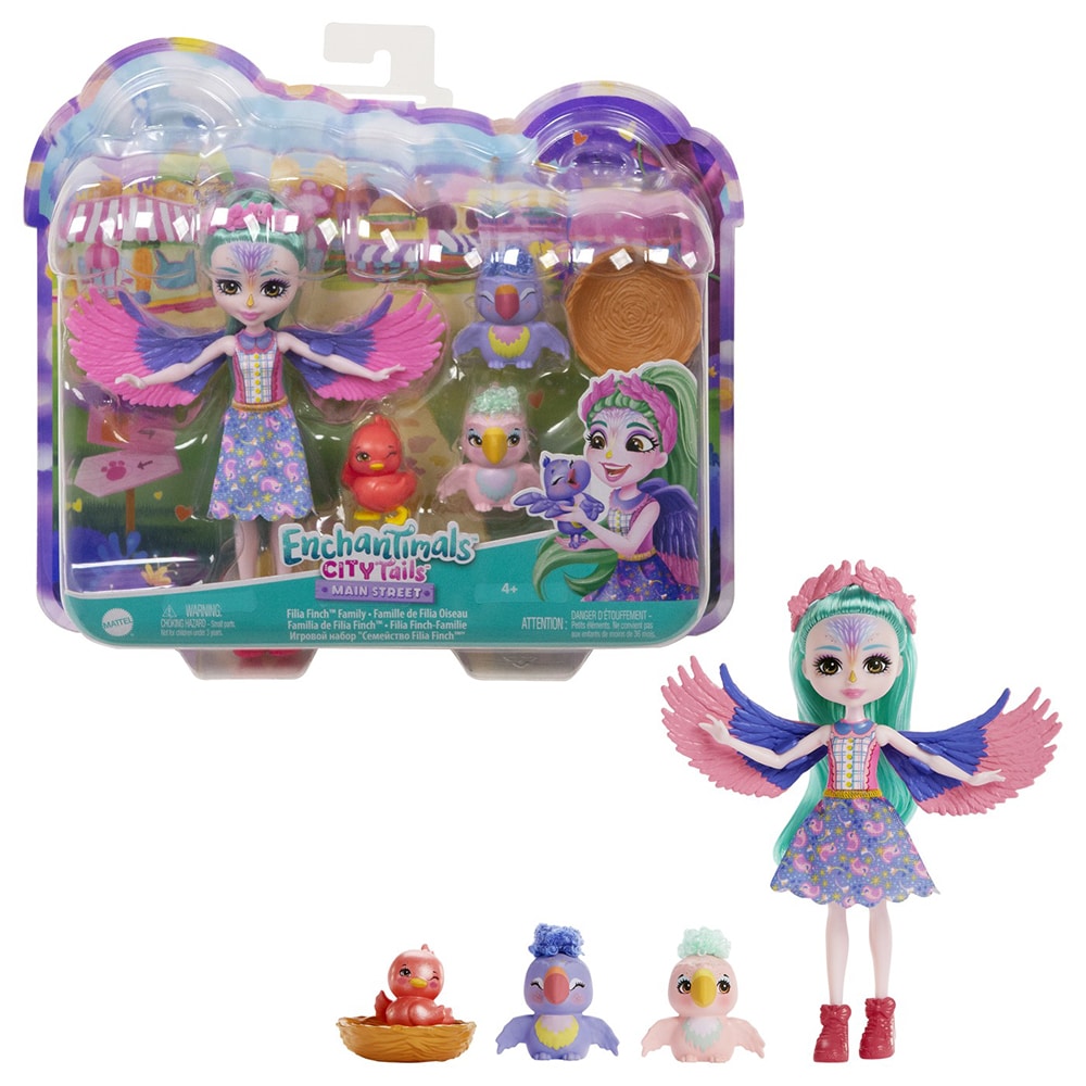 Set papusa ENCHANTIMALS Familia Filiei Finch MTHKN15, 4 ani+, multicolor