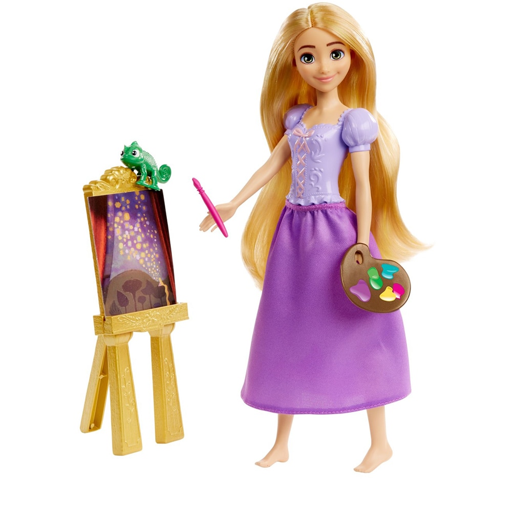 Papusa DISNEY PRINCESS Rapunzel pictorita MTHND68, 3 ani+, mov-roz