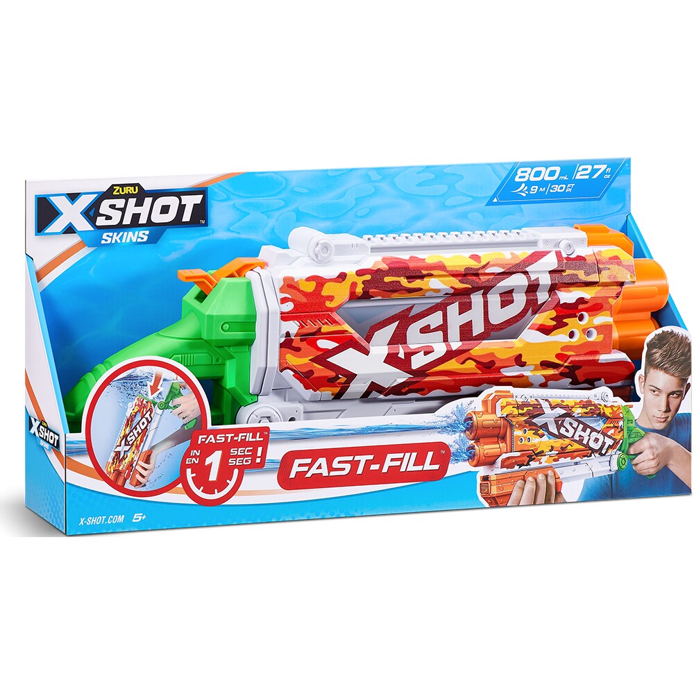 Jucarie de rol X-SHOT Skins Shotgun - Sun Camo SH118552O, 5 ani+, portocaliu-verde