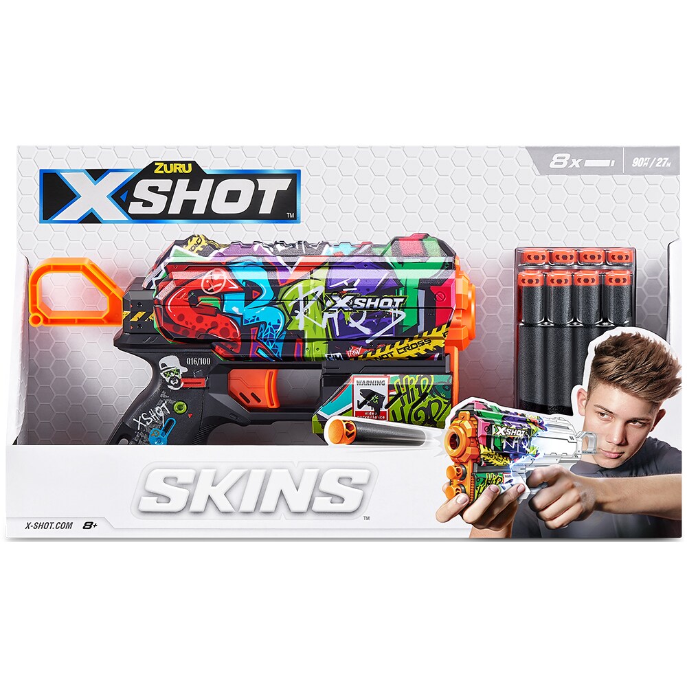Jucarie de rol X-SHOT Skins Flux Dart Blaster - Illustrate SH36516O, 8 ani+, negru-alb