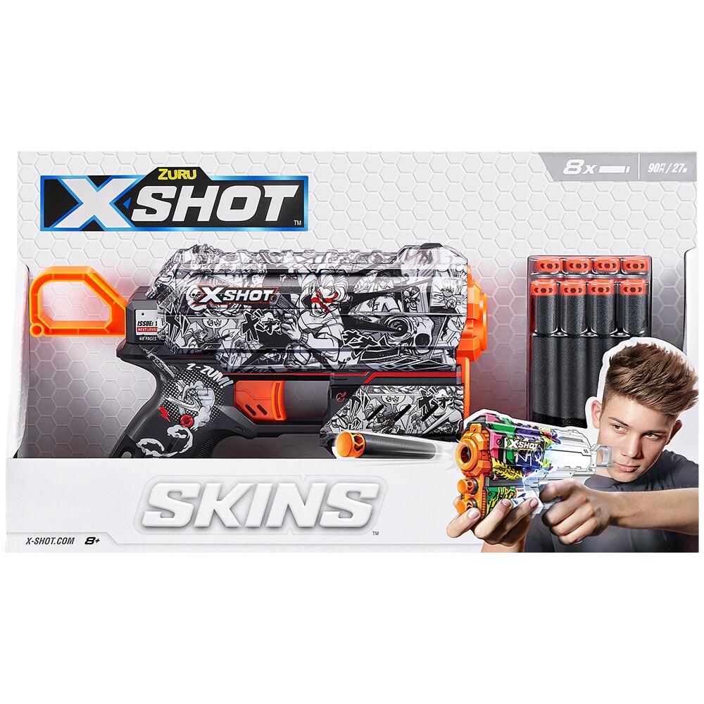 Jucarie de rol X-SHOT Skins Flux Dart Blaster - Illustrate SH36516O, 8 ani+, negru-alb