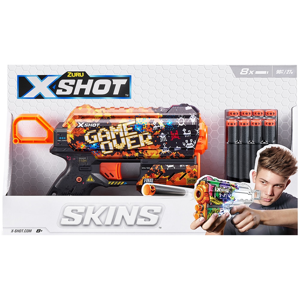 Jucarie de rol X-SHOT Skins Flux Dart Blaster - Illustrate SH36516O, 8 ani+, negru-alb