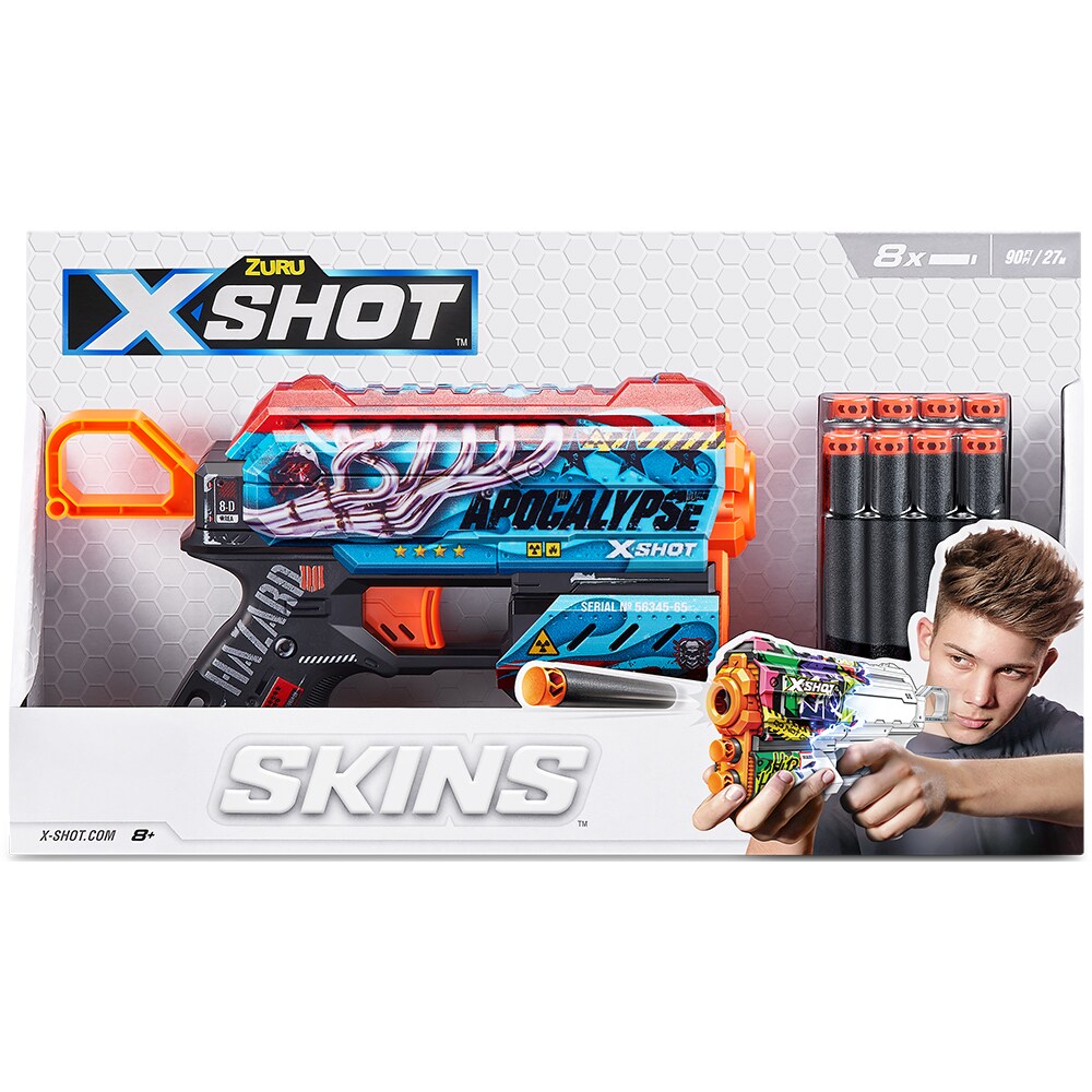Jucarie de rol X-SHOT Skins Flux Dart Blaster - Illustrate SH36516O, 8 ani+, negru-alb
