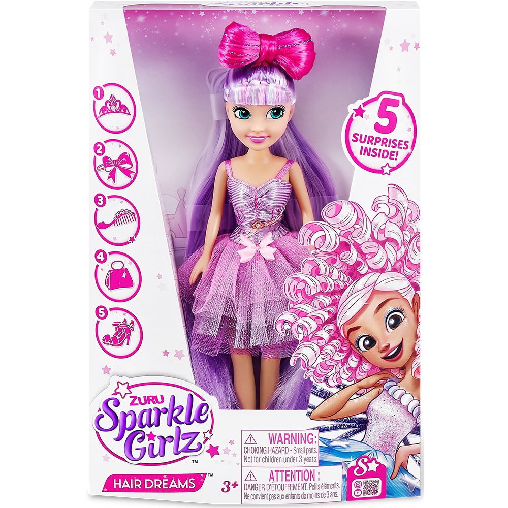 Papusa SPARKLE GIRLZ Hair Dreams SK100313O, 3 ani+, mov-roz