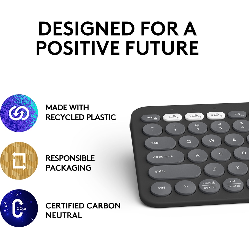 Tastatura Wireless LOGITECH Pebble Keys 2 K380s Multi-Device, Bluetooth, Layout US INT, negru