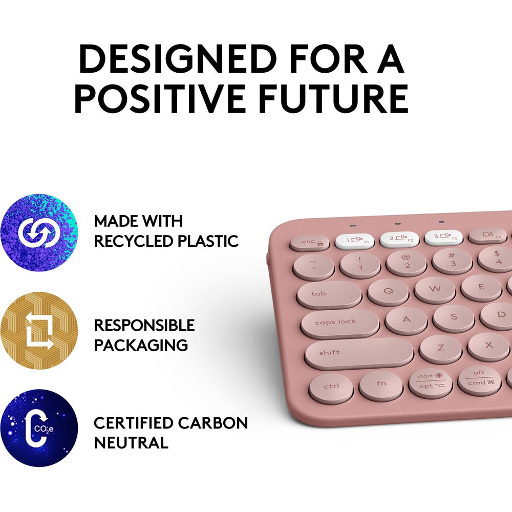Tastatura Wireless LOGITECH Pebble Keys 2 K380s Multi-Device, Bluetooth, Layout US INT, roz