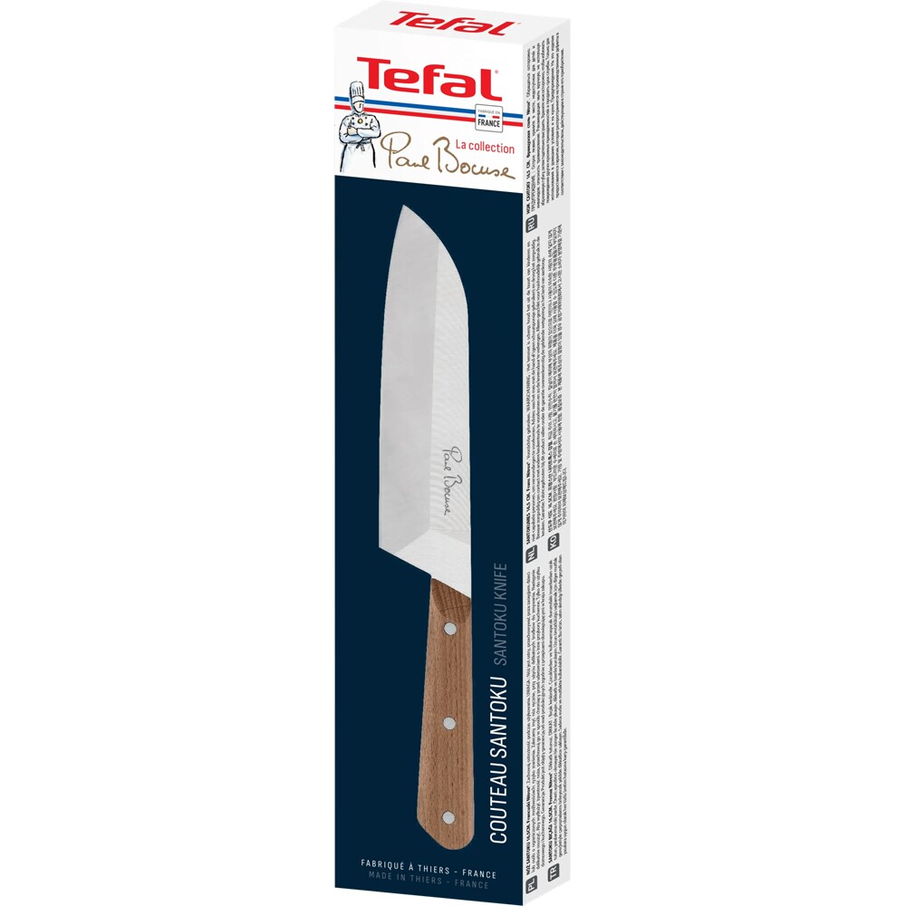 Cutit Santoku TEFAL Paul Bocuse K4221104, 16.5 cm, inox, maro