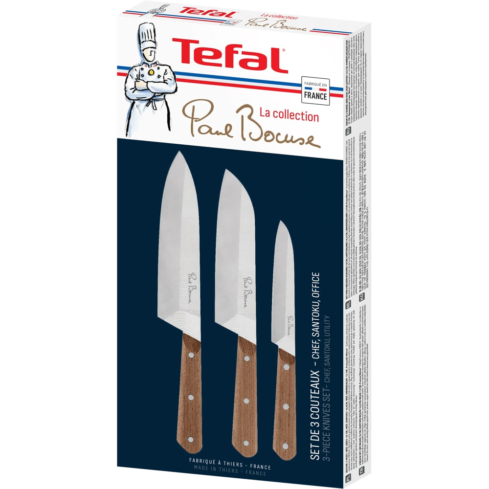 Set cutite TEFAL Paul Bocuse K422S304, 3 piese, 12-18cm, inox, maro